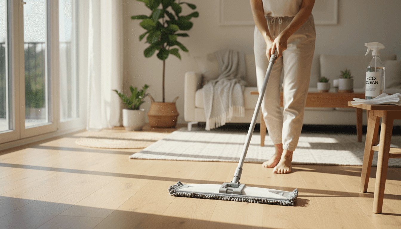 Deep cleaning behind furniture in home